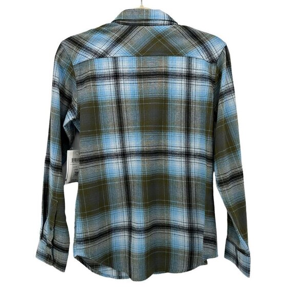 NWT Univibe Flannel Plaid Blue Green Button Shirt Boys Large - Picture 3 of 7